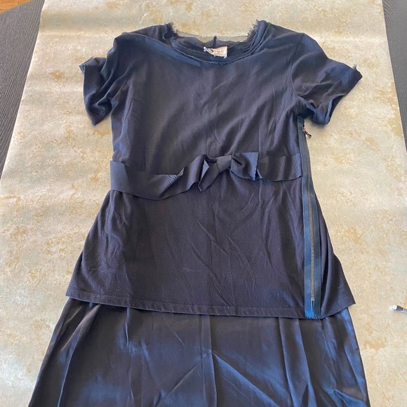 Lanvin 22 F St Honore Black Silk and Jersey T Shirt Dress w/bow Size XS - Picture 1 of 5